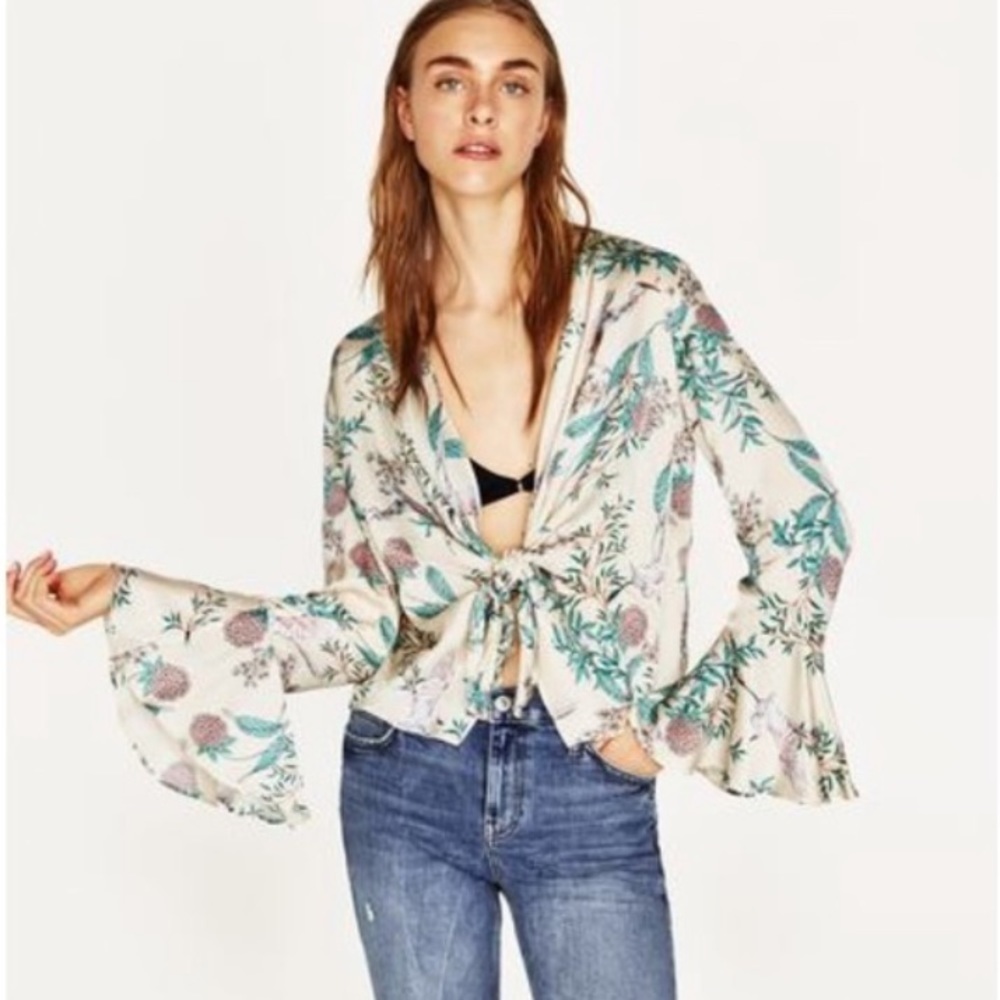 ZARA TROPICAL PATTERN RETRO BLOUSE - Picture 2 of 10